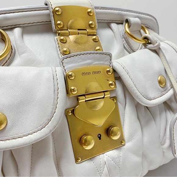 Miu Miu Matelassé Ivory Cream Gold Nappa Leather Large Pouch Clutch Bag Italy - Picture 4 of 13